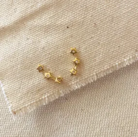 18k Gold Filled Three Stars Ear Climber Style Earrings