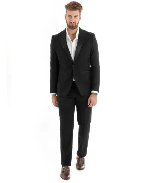 Abito Uomo Monopetto Vestito Smoking Rever Raso Completo Giacca Pantaloni Nero Elegante GIOSAL-OU2426A