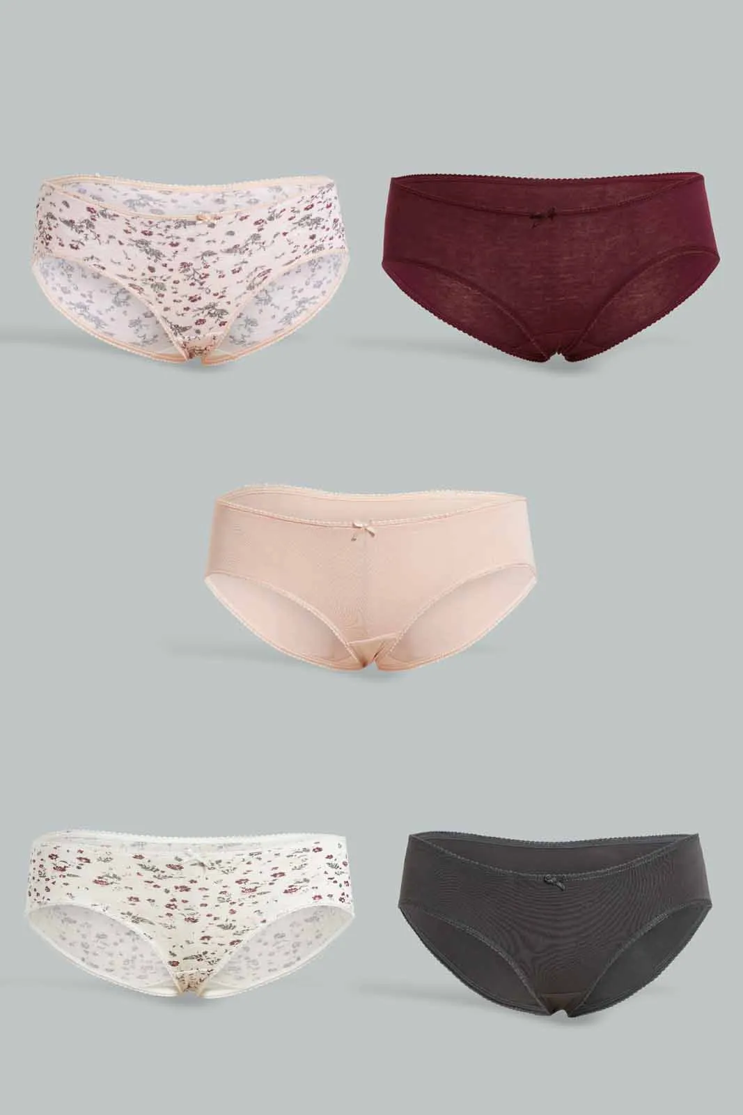 Assorted Floral And Plain Boyleg Briefs For Women (Pack of 5)