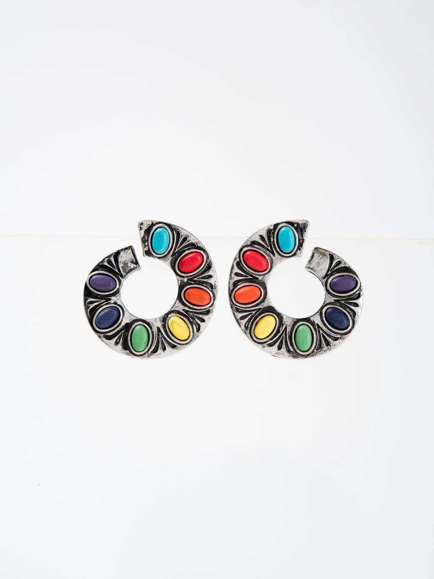 Ava Western Inlay Stone Open Circle Drop Earrings