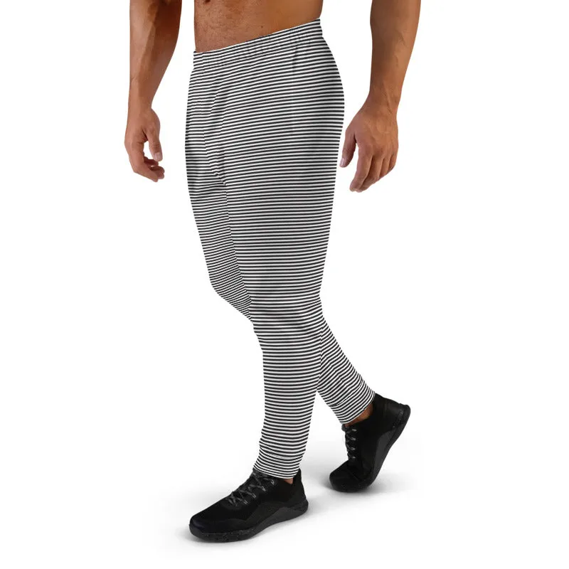 Black White Horizontal Stripes Sweatpants, Best Designer Men's Joggers-Made in EU/MX