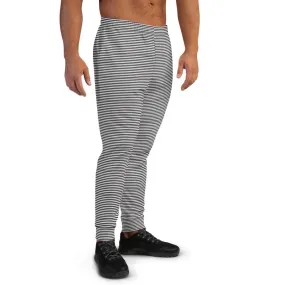 Black White Horizontal Stripes Sweatpants, Best Designer Men's Joggers-Made in EU/MX