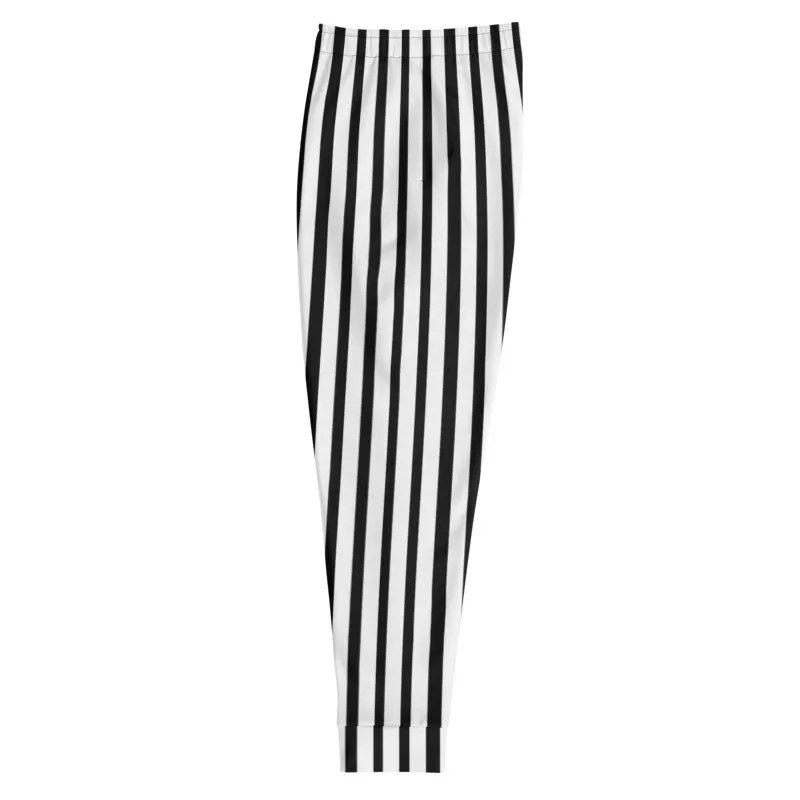 Black White Striped Men's Joggers, Best Vertically Stripe Sweatpants For Men-Made in EU/MX