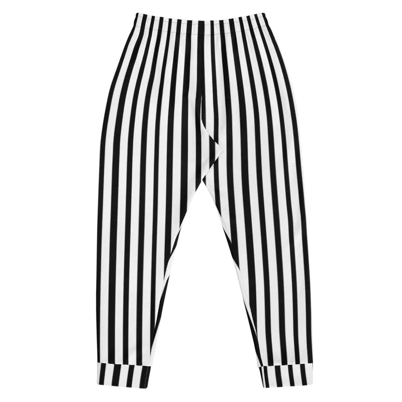 Black White Striped Men's Joggers, Best Vertically Stripe Sweatpants For Men-Made in EU/MX