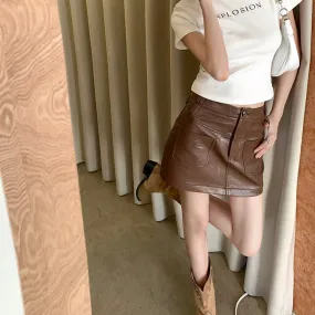 Brown Faux Leather Skirt