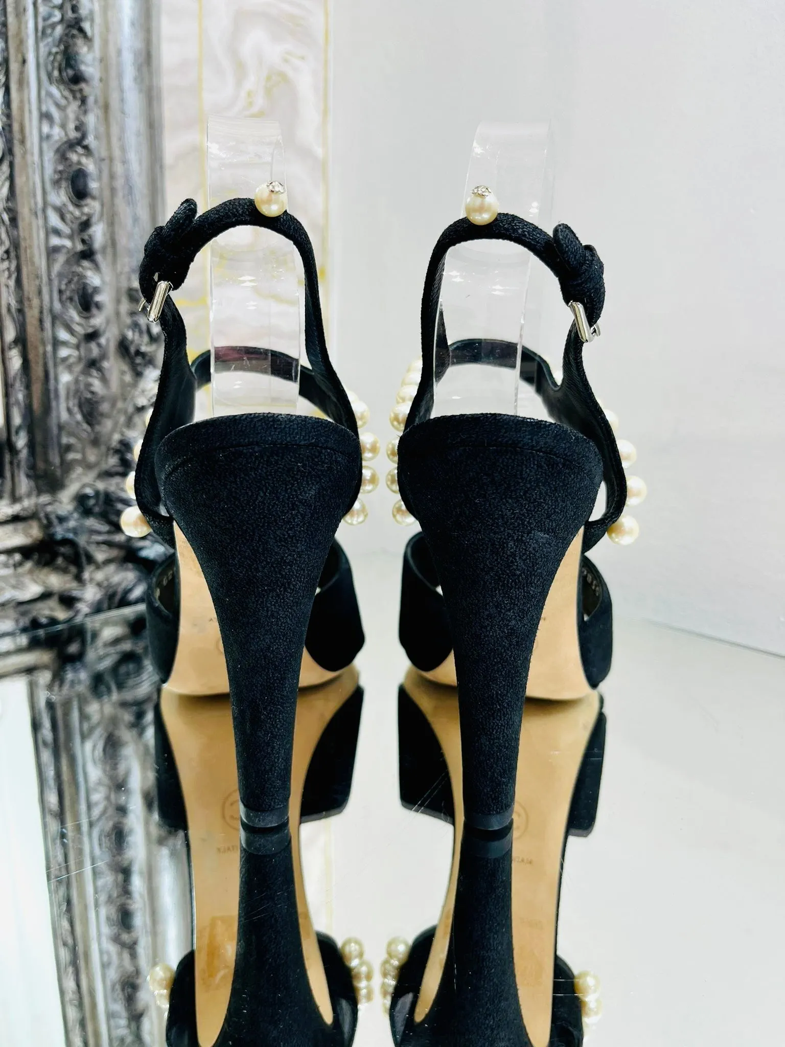 Chanel Pearl Trim Midi Heels. Size 40