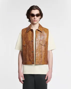 Egil - Faux Snake-Embossed Leather Vest - Cashew