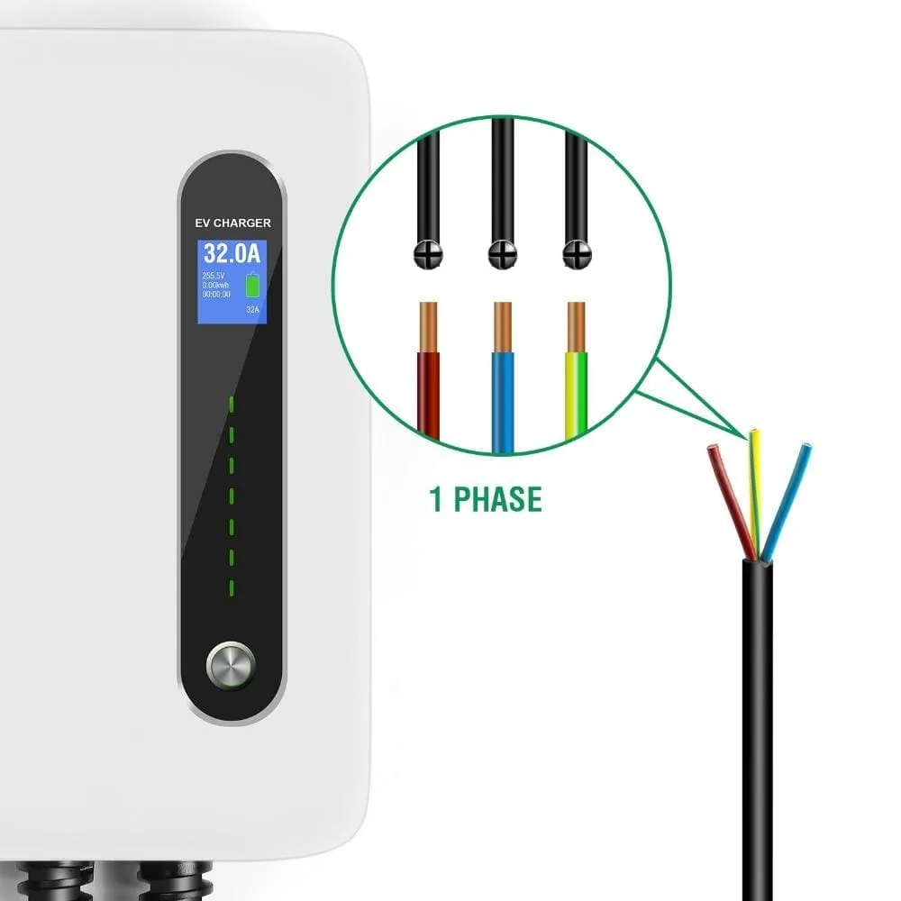 EV Charging Station Cable 32A Electric Vehicle Car Charger EVSE Wallbox Wall Mount Type 2 Cable IEC 62196-2 Level 2 240V 7.6KW