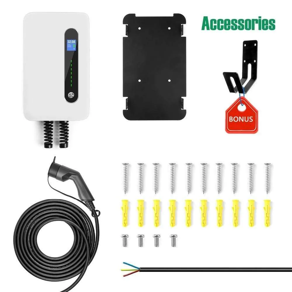 EV Charging Station Cable 32A Electric Vehicle Car Charger EVSE Wallbox Wall Mount Type 2 Cable IEC 62196-2 Level 2 240V 7.6KW