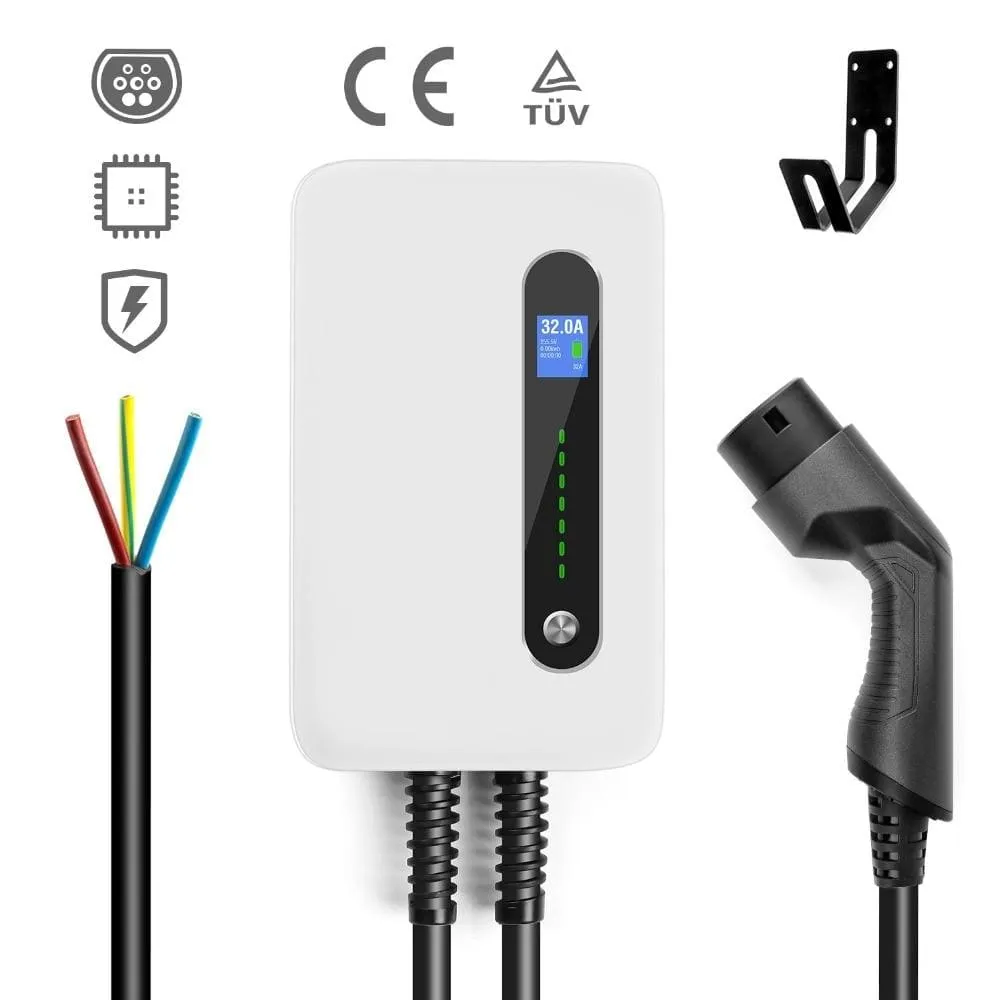 EV Charging Station Cable 32A Electric Vehicle Car Charger EVSE Wallbox Wall Mount Type 2 Cable IEC 62196-2 Level 2 240V 7.6KW