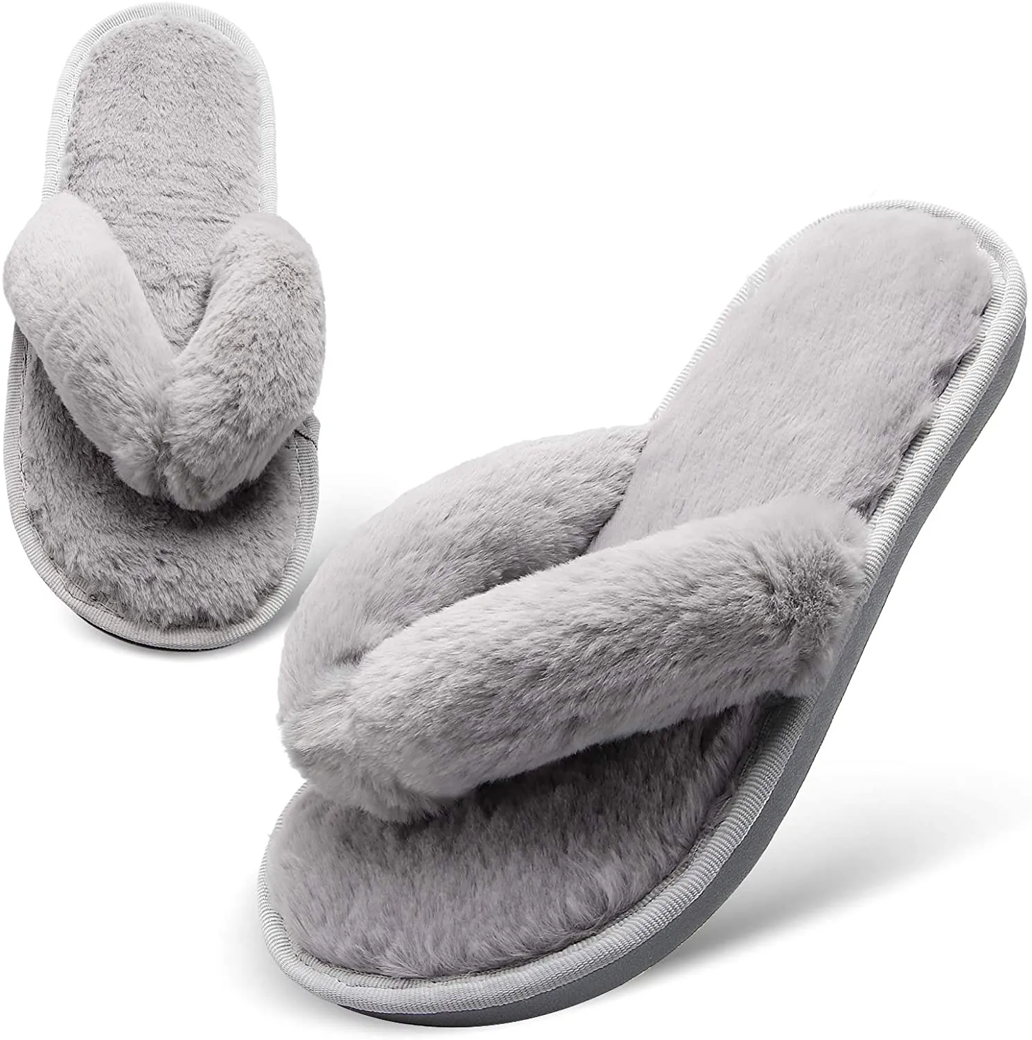 Haute Edition Women's Fuzzy Flip Flop Thong Style Cozy Slipper