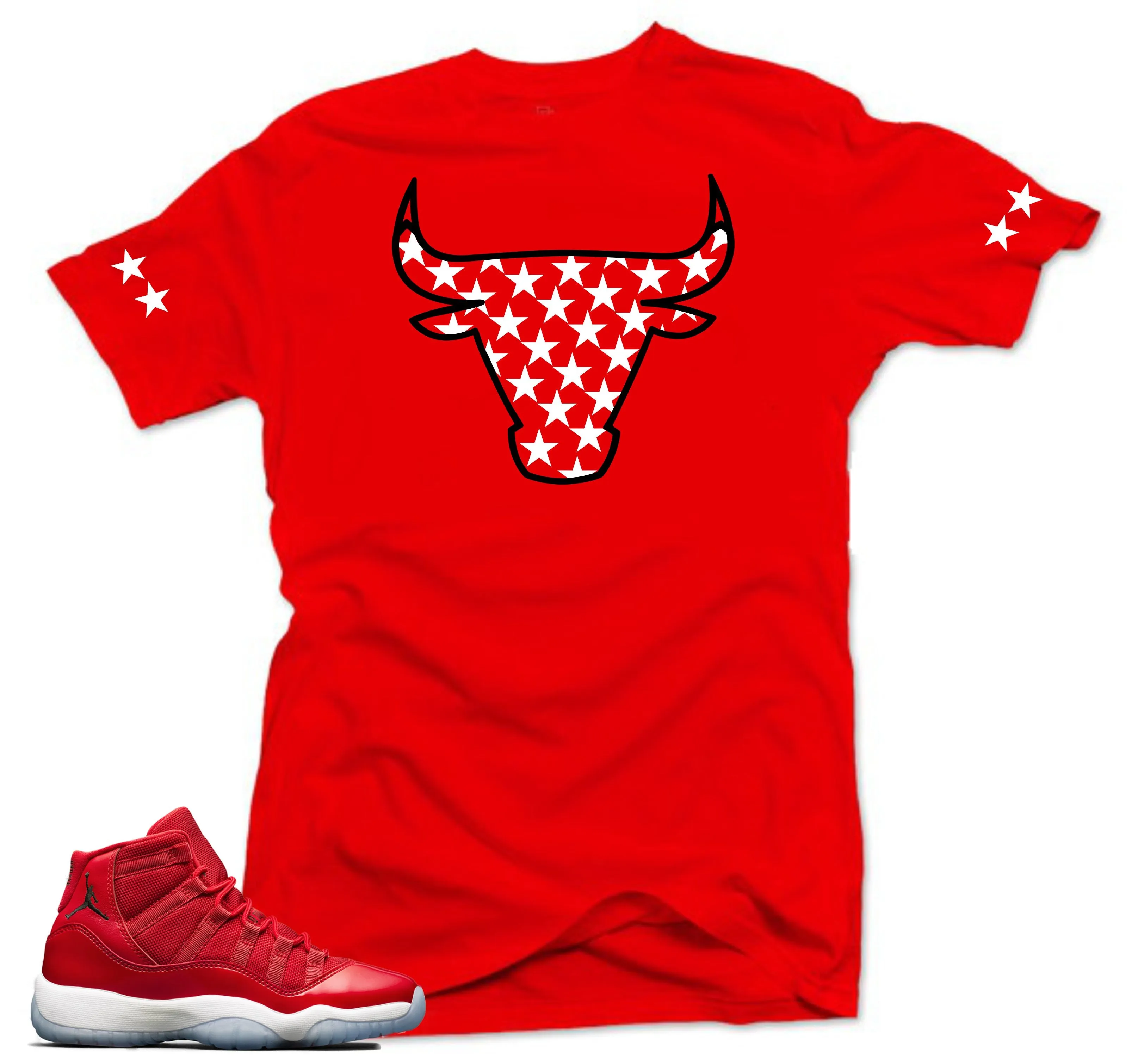 Jordan 11 Win like 96 Shirt-STAR BULL Red Tee