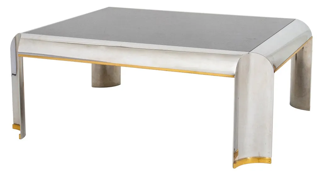 Karl Springer Style Chrome Marble Top Coffee Table