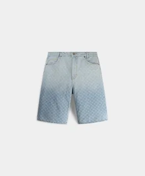 Mid Blue Zella Monogram Denim Shorts