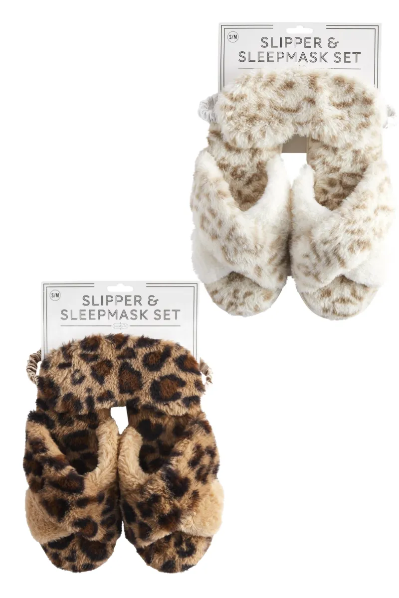 Mud Pie: LEOPARD SLIPPER AND MASK SET