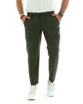 Pantaloni Uomo Lungo Tinta Unita Classico Elegante Tasca America Verde GIOSAL-P5867A