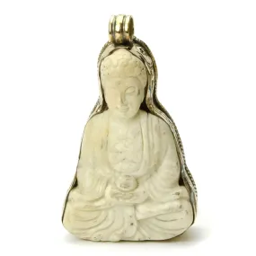 Shaka Nyorai Japanese Style White Jade Buddha Pendant #42 - 2