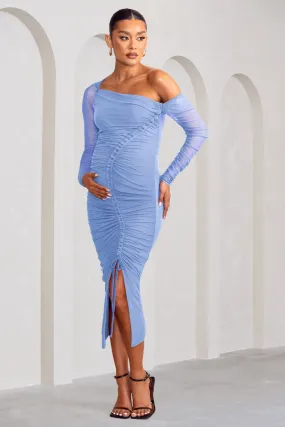 Sweet Dreams | Robe mi-longue de grossesse asymetrique et froncee bleu pastel